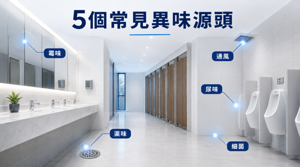 洗手間異味5個常見源頭圖解，包含尿味、渠味、細菌、通風不足及霉味